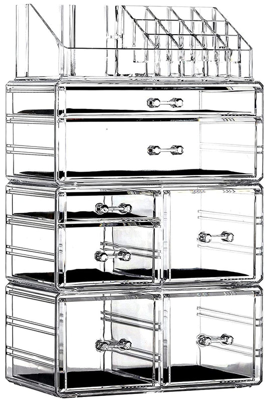 Cq Acrylic Makeup Organizer Skin Care Large Clear Cosmetic Display Cases Stackable Storage Box With 7 Drawers For Vanity Beauty