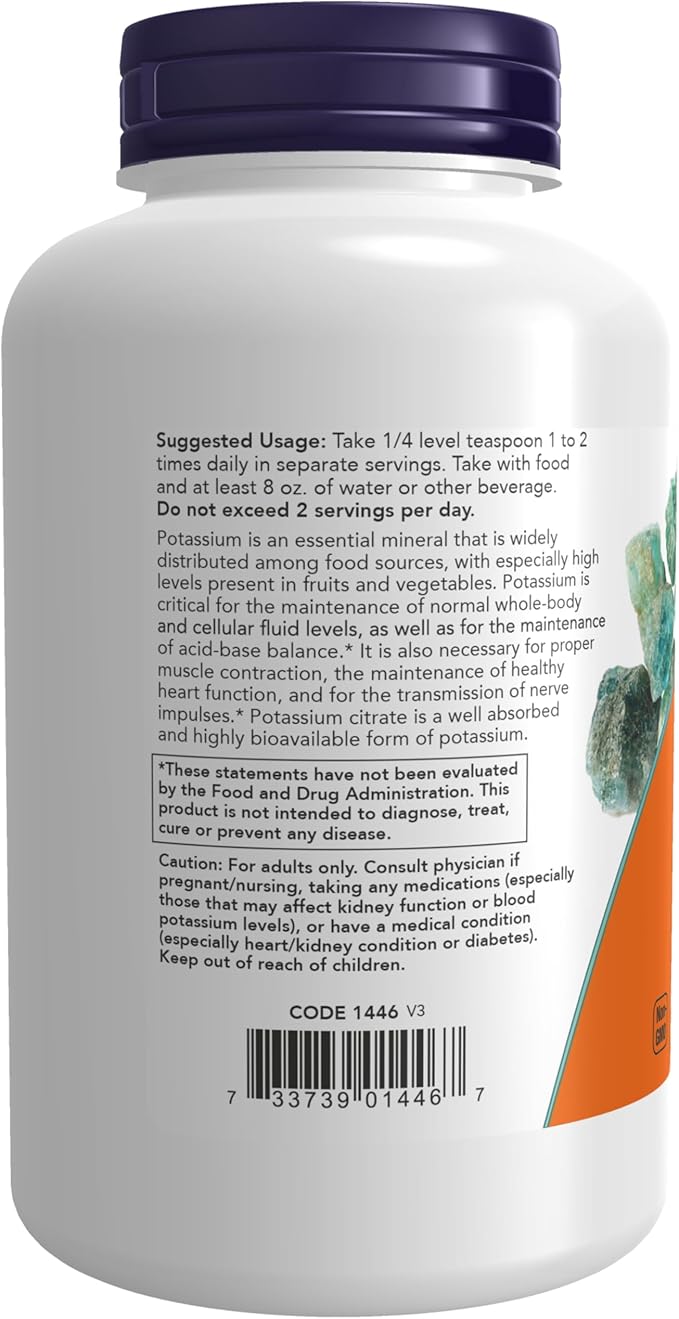 NOW Foods Supplements, Potassium Citrate Powder, Supports Electrolyte Balance and Normal pH*, Essential Mineral, 12-Ounce