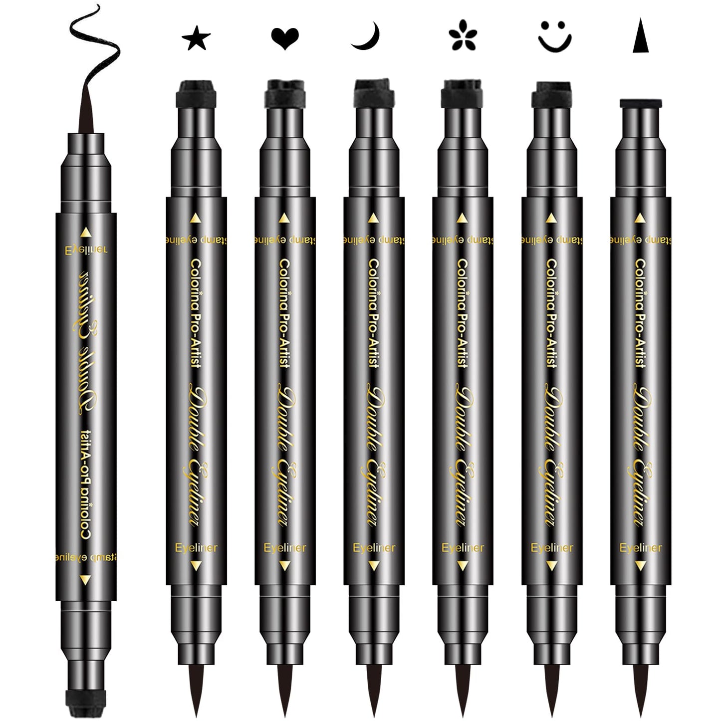 Erinde 6Pcs Double-Headed Liquid Eyeliner Stamp Pen Set, Black Eyeliner Pencil Eye Liner Stencil, Winged Eyeliner Tattoo Tool, S