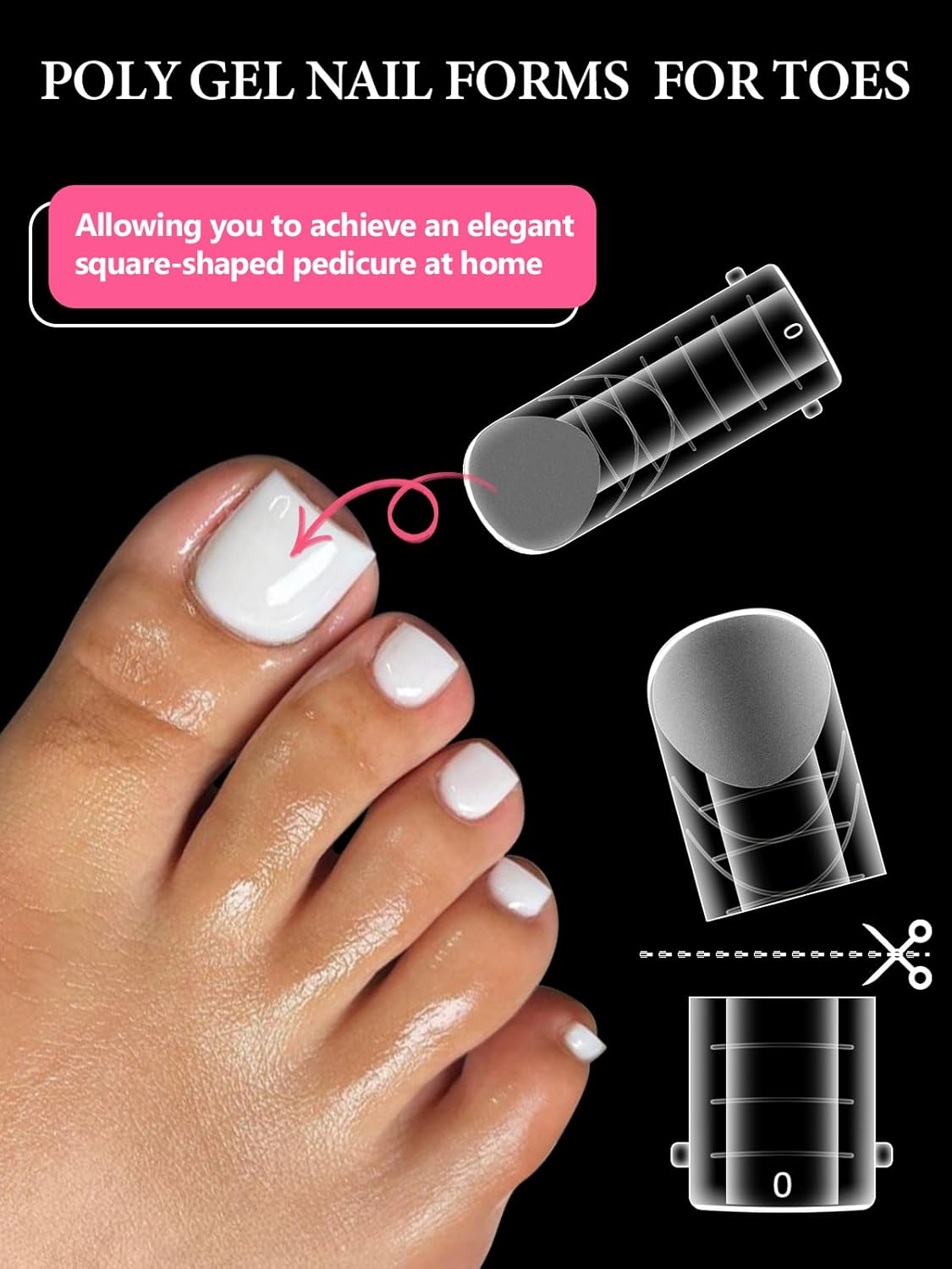 TOROKOM Poly Gel Toe Nail Form Set, Reusable Toenails Dual Forms for Nail Extensions, Poly Gel Toe Nail Tips with Dual-Ended Brush and Nail File, 5PCS Clips - 12 Sizes 120PCS