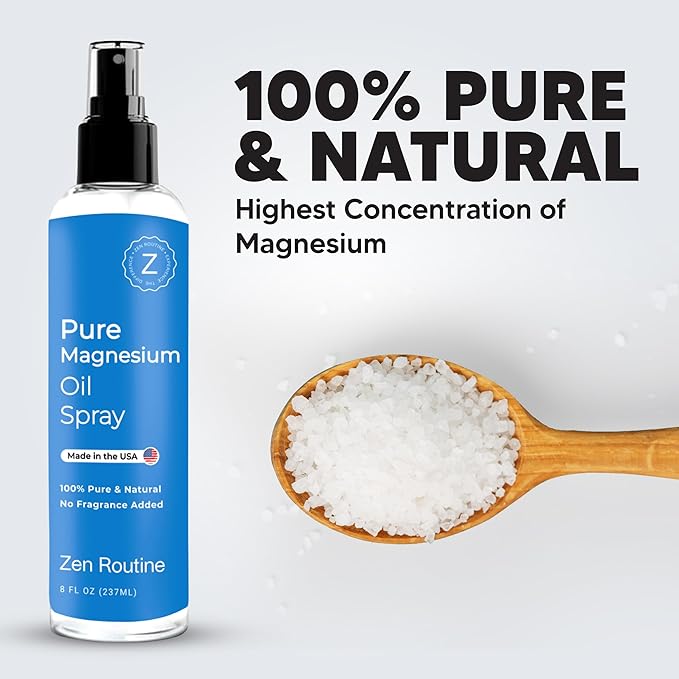 Pure Organic Magnesium Oil Spray | Fast Absorbent | Made in USA 8 fl oz/237ml (4 Pack)