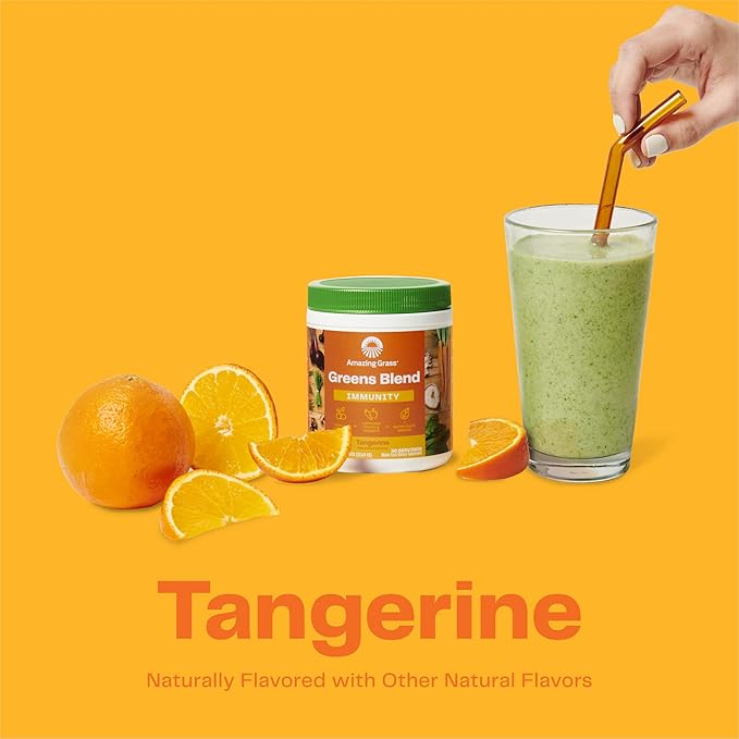 Amazing Grass Green Superfood Immunity: Super Greens Powder with Vitamin C, Cordyceps, Beet Root Powder & Reishi Mushrooms, Tangerine, 30 Servings