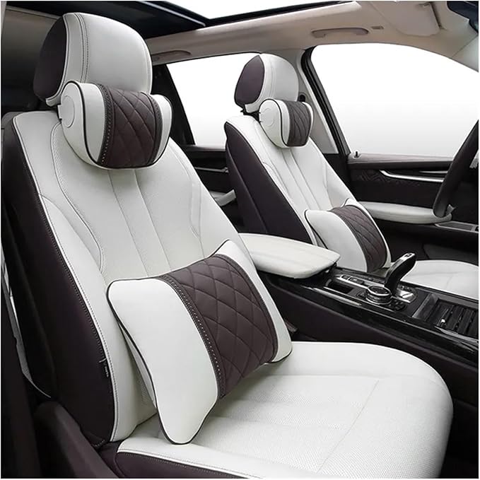 Car seat headrest Leather Car Fit for Seat Rest Cushion Headrest Car Neck Pillow Fit for BMW (Color : Black-01)