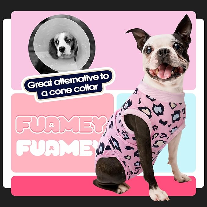 FUAMEY Recovery Suit for Dogs After Surgery,Soft Breathable Dog Bodysuit E-Collar & Cone Alternative Surgical Suit,Male Female Dog Neuter Spay Suits Anti Licking Wounds Onesie Pink Leopard L