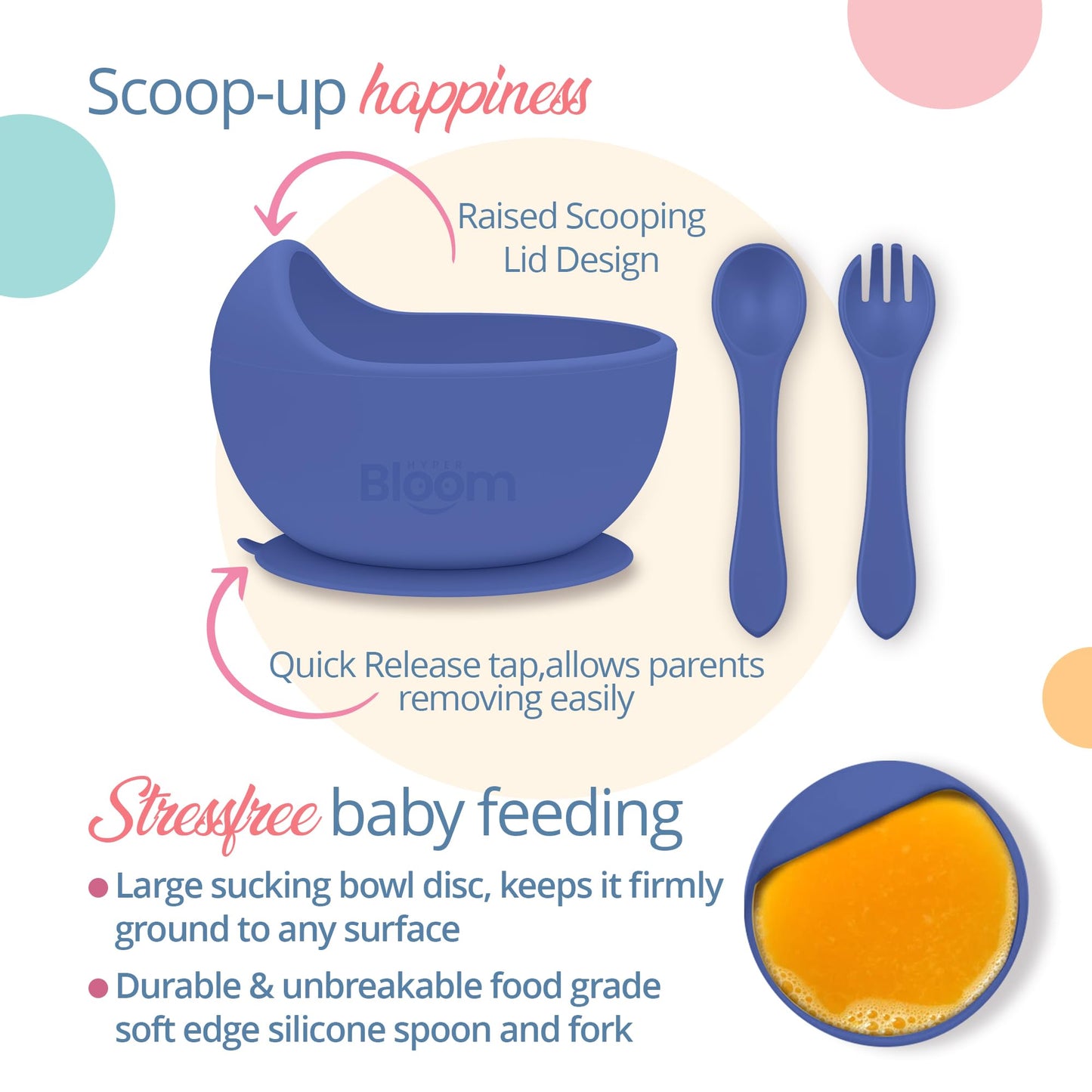 Premium Silicone Baby Feeding Set, Baby Led Weaning Supplies, Suction Bowl, Suction Plate, 3 in 1 Cup, Bib, Stage 1 and 2 Spoon & Fork, Toddler weaning supplies, Baby feeding essentials (Dark Blue)