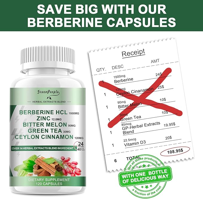 Berberine Supplement with Ceylon Cinnamon - 120 Count Berberine 1500mg Berberine HCL Capsules with Bitter Melon/Artichoke Extracts & Natural Herbs for Immune Support 2 Pack