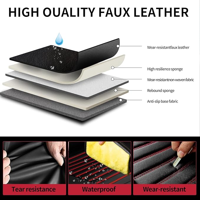 Fit 4Runner Car Seat Covers (5 Seats) for Select Toyota 4Runner 2003-2024 2025 2026 - Full Coverage Leather,Airbag Compatible,Waterproof & All Weather Seat Cushion Protector,Full Set,Black+Red