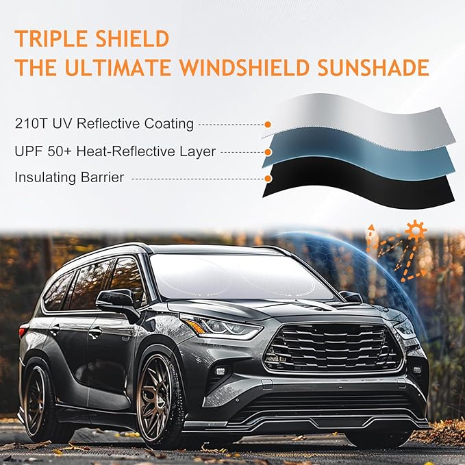 Windshield Sun Shade Car Window Shade UV Reflector Keeps Vehicle Cool Folding Sun Visor Heat and Sun Reflector (Ultra-Large 70 x 35 inches)