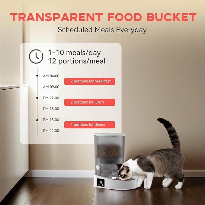 PAPIFEED Automatic Cat Feeder, 4L Auto Dog Cat Feeder with Rechargeable Battery & Dual-Band WiFi (2.4G & 5G), Automatic Pet Food Dispenser for Outdoor Travel Home - Ceramic Bowl Included