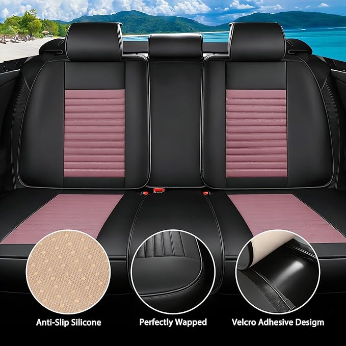 Car Seat Covers Full Set Fit for Toyota Corolla Cross 2022-2025,2026, Premium Faux Leather Car Seat Protector,Breathable Anti-Slip Full Wrapping Edge Seat Covers(Black&Pink,Full Set)