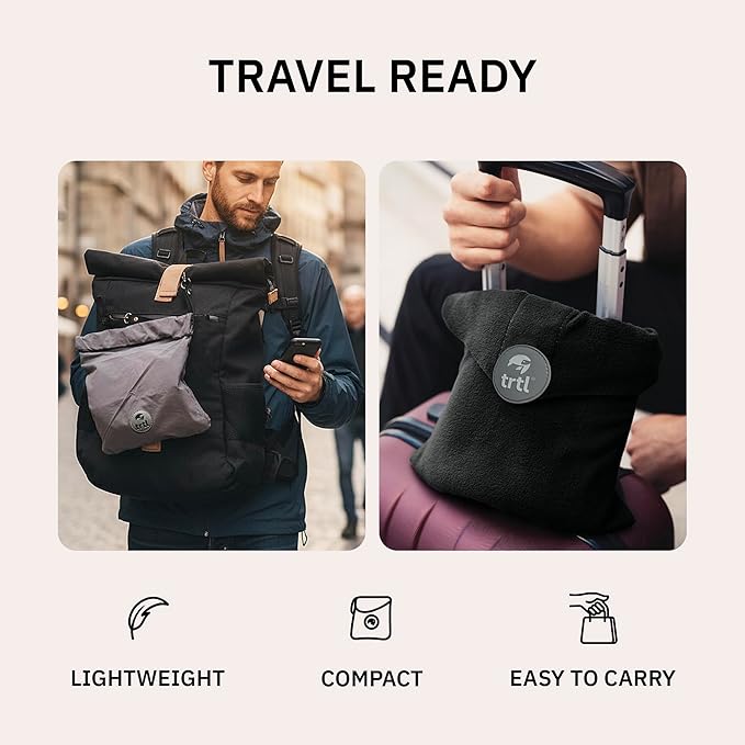trtl Pillow - Scientifically Proven, Super Soft Neck Support Travel Pillow for Airplanes - Lightweight and Machine Washable - Ergonomic Design for Traveling on Flights, Cars, and Trains - Black