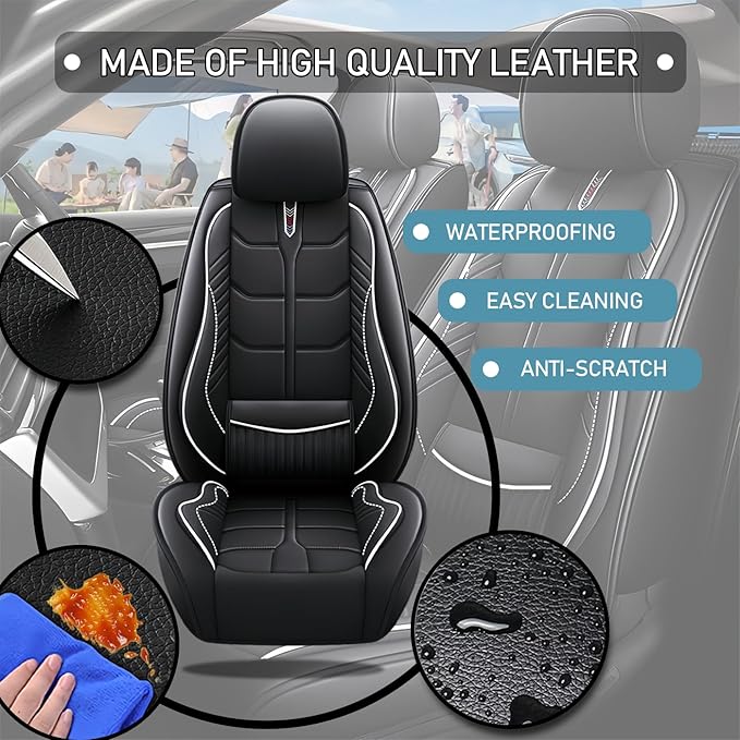 Leather Car Seat Covers Fit for Toyota Corolla iM 2017-2018, 5 Seater Car Seat Cover, Premium Waterproof, Scratch Resistant Car Interior Accessories (Full Set Black White)