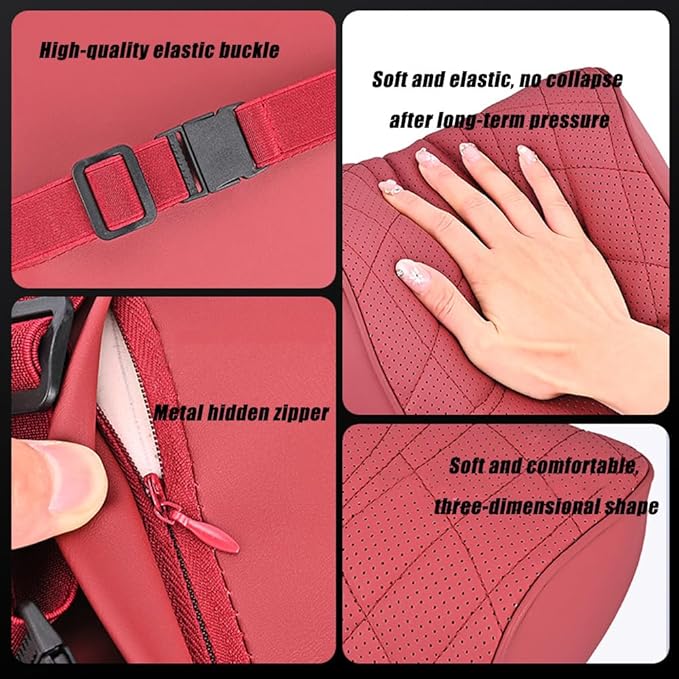 for Chevy Silverado 2007 2008 2009 2010 2011 2012 2013 Leather Car Seat Headrest Lumbar Cushion, Lumbar Support Pillow for Car,for Driving Traveling Relieving Neck Fatigue,3-D Red