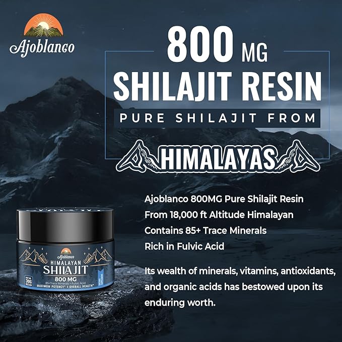 Ajoblanco 800 Mg Himalayan Shilajit Resin, Shilajit Pure Himalayan Organic, Shilajit Supplement with Purity, High Dosage & Potency for Energy, Strength & Immunity, Men & Women, 30 Grams