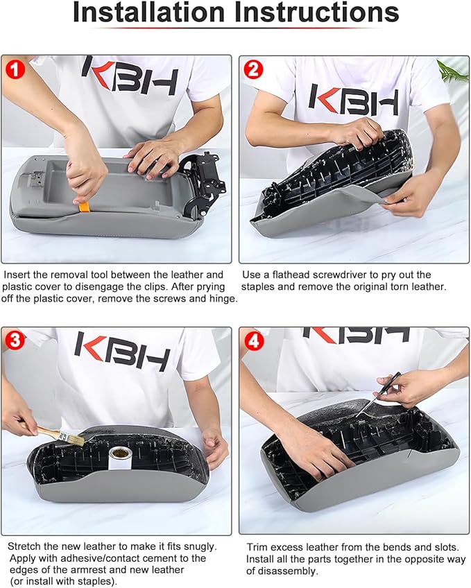 KBH Center Console Cover Replacement for Toyota Camry 2007 2008 2009 2010 2011, Vinyl Leather, Car Armrest Upholstery, Anti-Scratch, Black (Leather Part Only)