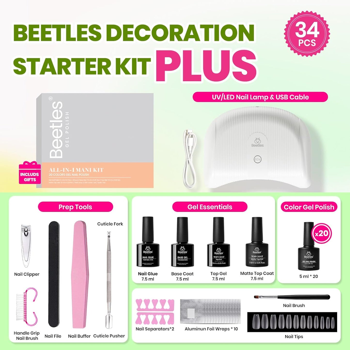 44-Piece Gel Nail Polish Kit | UV Light | 24 Colors | Base & Top Coats | Gifts for Women