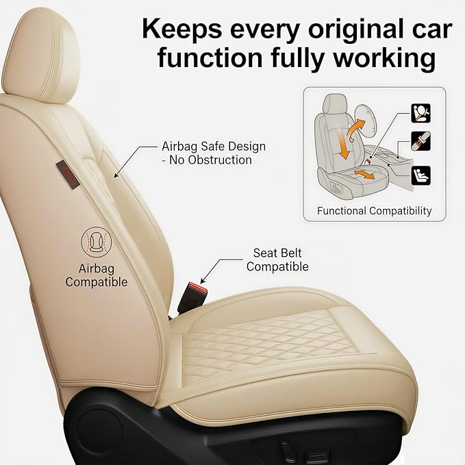 Fit for Equus Seat Covers Compatible with Hyundai Equus 2011-2016 - Waterproof Breathable Leather Automotive Seat Cushions Protector,Airbag Compatible,Full Set 5 Seats(Beige)