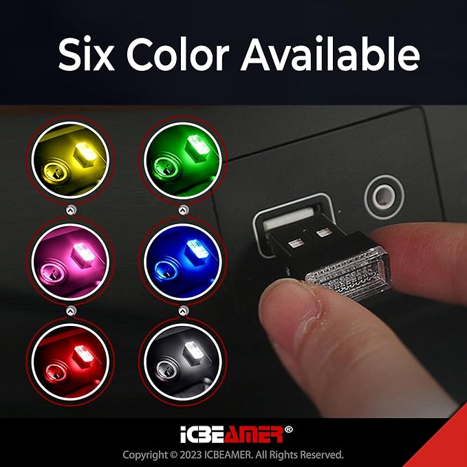 ICBEAMER USB Type-A LED Night Light 2-Pack (White) | Plug-in Universal Fit Automotive Accessory for Car Interior and Trunk Ambient Atmosphere Lighting