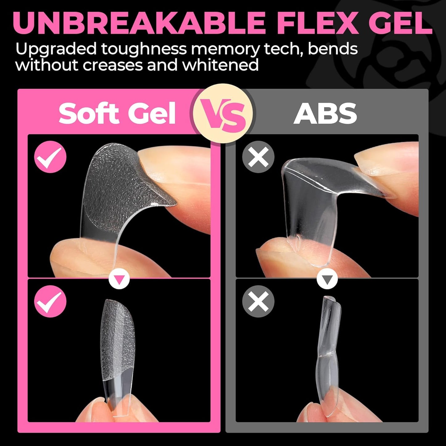UNA GELLA Square Toe Nail Tips | 504 Pcs Soft Gel Full Cover | DIY Pedicure
