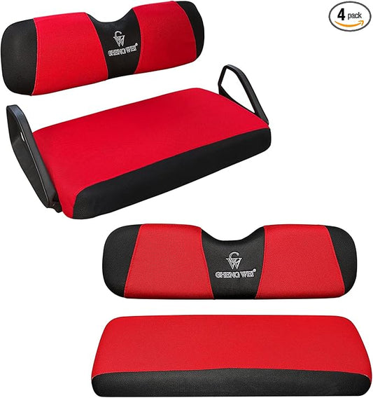 Golf Cart Front and Rear Seat Covers Sets for EZGO TXT RXV & Club Car DS 2000 and UP Standard Seat Cushion, Replacement Cooling Breathable Washable No Stapler Needed (Red& Black)
