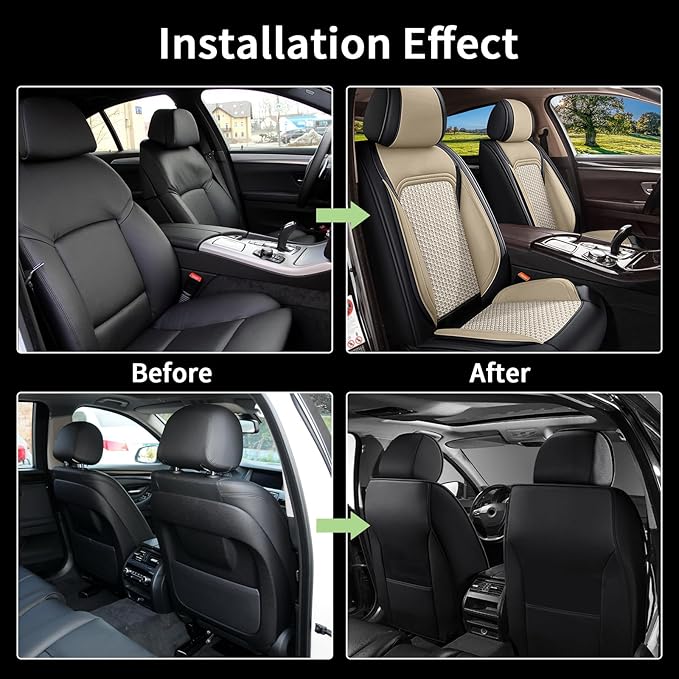 Car Seat Covers Front Seats for Nissan Maxima 2011-2025 2026 - Breathable Cooling Ice Silk Leather Seat Cover - 2 Seats for Nissan Maxima Accessories (Black&Beige)