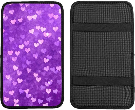 Heart Purple Car Center Console Cover Universal Car Armrest Cover Waterproof Auto Armrest Seat Box Mat Protector Decoration Car Center Console Cushion Pad for Most Vehicle SUV Truck