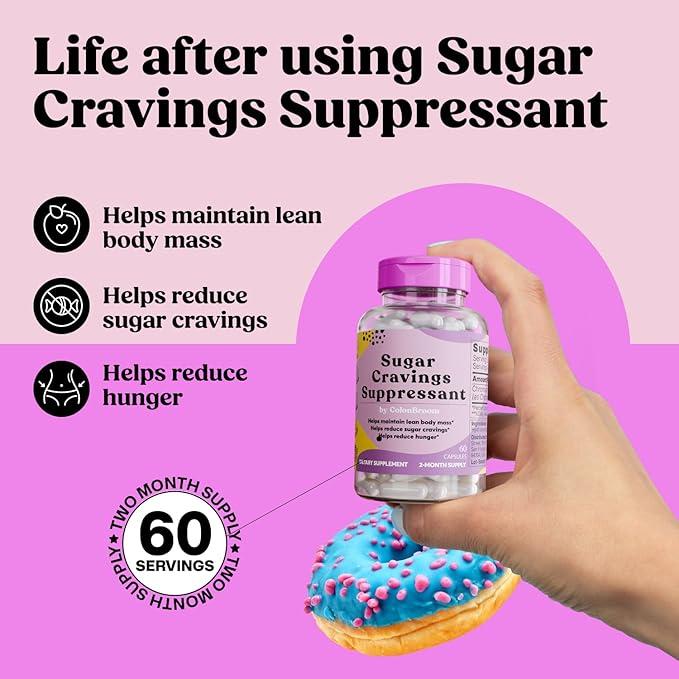 ColonBroom Psyllium Husk Powder Sugar Craving Suppressant - Chromium Picolinate 200mcg, 2 Items - Colon Cleanser Fiber Supplement (50 Servings) + Sugar Craving Suppressant (60 Servings)