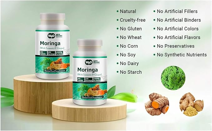 Moringa Tablets with Turmeric and Ginger, 300 Pills, 5 Month Supply, 150 Serving, 1000 Mg per Serving. One Capsule with Multiple Benefits - Supports Digestive Health(Pack of 1)