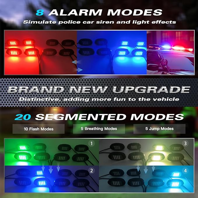 10Pods RGB LED Rock Lights Kit with APP/RF Remote Control, Segmented LED Underglow Lights Multi Zone Neon Exterior Light Multicolor 12v Waterproof for Truck Jeep UTV ATV Golf Cart Offroad SXS