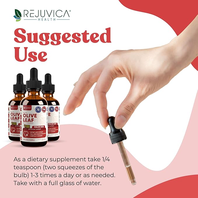 Rejuvica Active Olive Leaf Extract | Naturally Occurring Oleuropein Liquid Drops for Immune & Heart Support | Fast-Absorption, Vegan, Alcohol-Free | 6 fl oz