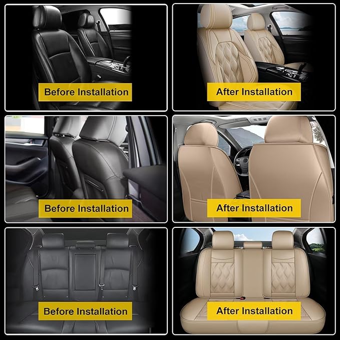 AOMSAZTO Car Seat Covers,Full Set 5 Seats Custom Fit for Toyota RAV4 2013-2026,Leather Car Seat Cover Seat Cushion Protector,Airbag Compatible Waterproof Beige