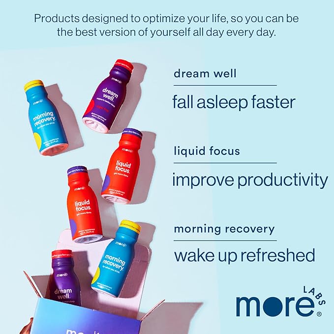 More Labs Dream Well, 5MG Melatonin Holistic Sleep Drink Solution, Non-Habit Forming with 5HTP, Lemon Balm, Jujube Seed, Glycine (Pack of 24)