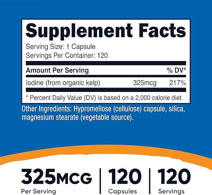 Nutricost Iodine (Natural Iodine from Organic Sea Kelp) 325mcg, 120 Capsules, Vegetarian, Non-GMO & Gluten Free