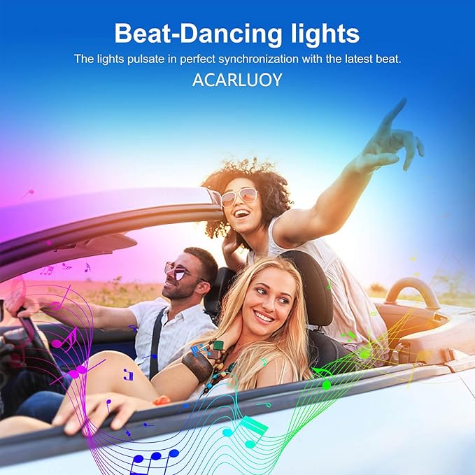 Acrylic Car LED Ambient Light, Fiber Optic Interior Light Strip, 24 Million Types, Ambient Light KKT that Swings with The Melody of Music (Dreamcolor 14 in 1)