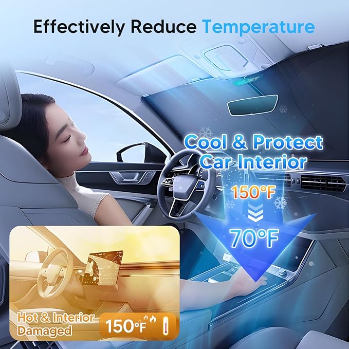 KUST Windshield Sun Shade for 2015-2025 2026 Ford Transit Accessories Wagon XL,Wagon XLT Cargo Vehicle,Connect Van XL Custom Fit Sunshade Foldable Sun Visor Protector Blocks UV Rays Keep Car Cooler