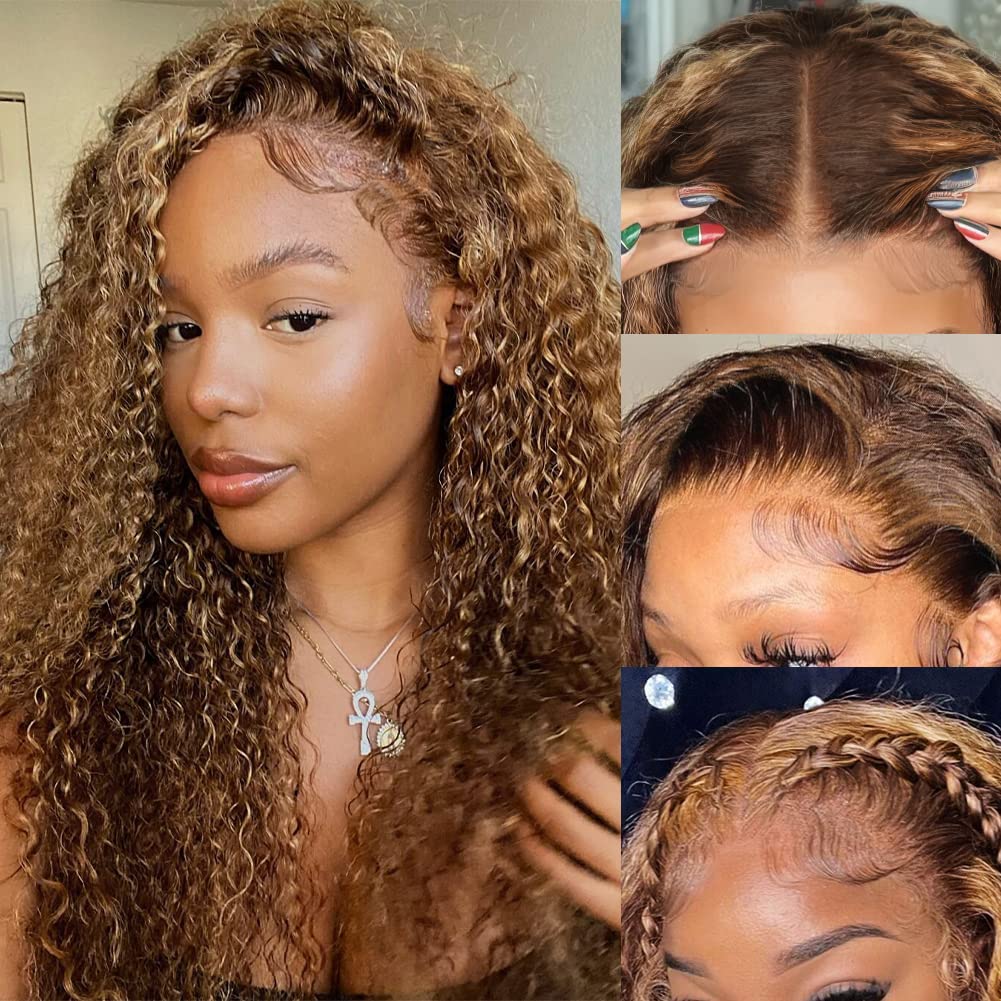 Cynosure Ombre Highlight Hd Transparent Lace Front Wig Human Hair Pre Plucked 180% Density Flawless Hairline Curly Human Hair Wi