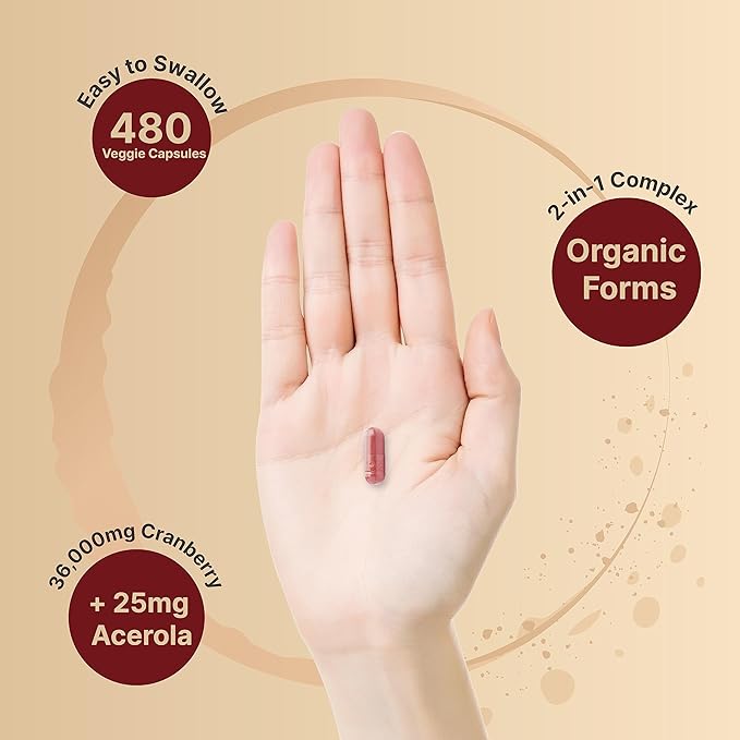 NatureBell 2 Pack Cranberry Pills 36,000mg with Acerola, 480 Total Veggie Capsules | 100:1 Fresh Cranberries Extract – Organic Ingredients – Supports Urinary Tract Health – Sugar Free