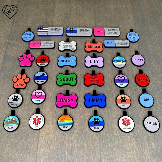 LYP - Our Original Soundless Pet ID Tag - Largest Line of Silicone Dog Tags - No More Jingling Dog Tags -Durable - Never Fades - Customized Deep Engraved Silicone (Heart - Purple)