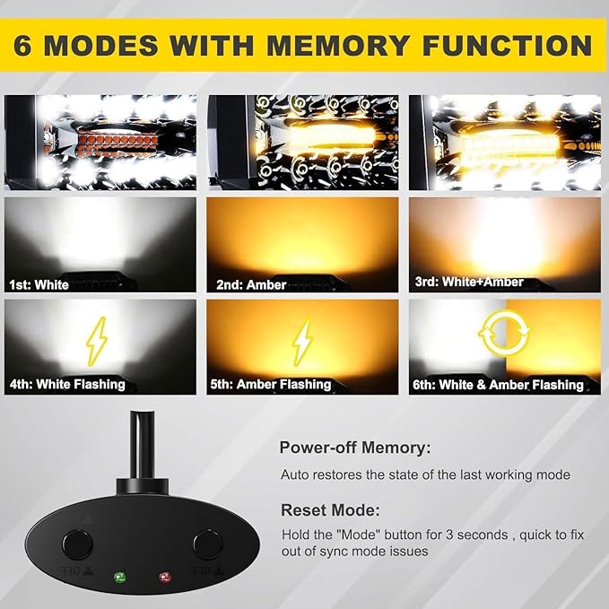LED Light Bar 4PCS 4'' Inch White/Amber Yellow LED Pods Equivalent to 240-Watt Strobe Light Driving Fog Lights Triple Row Off Road Lights with Six Modes for SUV ATV UTV Trucks Pickup Lamp