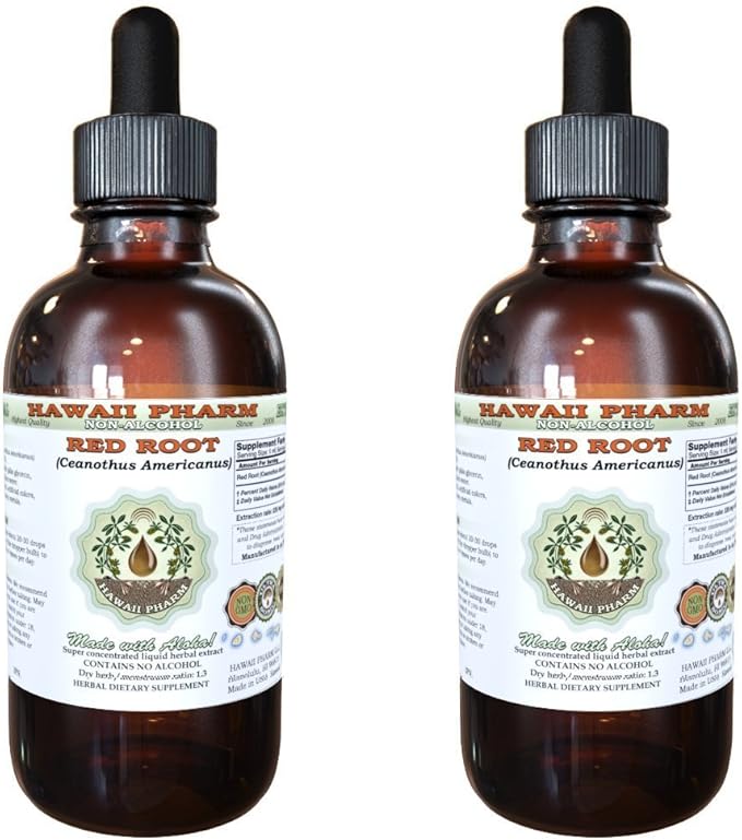 Red Root Alcohol-Free Liquid Extract, Red Root (Ceanothus Americanus) Dried Root Bark Glycerite Natural Herbal Supplement, Hawaii Pharm, USA 2x4 fl.oz