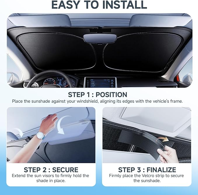 [Upgrade] DooGooGoo Windshield Sun Shade - Medium, Sunshade for Car Windshield [Heat Shield & UV Block] Car Sun Shade Protect Interior & Keep Car Cooler Foldable Front Windshield Shade (64x32 Inches)