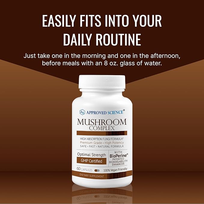 Approved Science Mushroom Complex - Support The Immune System and Cognitive Function - with Lion’s Mane, Chaga, Reishi, Turkey Tail, Shiitake, Oyster, and More - 120 Capsules - Vegan