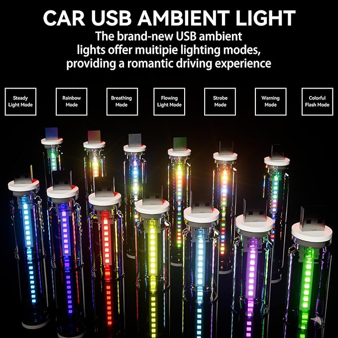 4 PCS USB Night Light, Touch Dimmable Mini USB LED Car Interior Ambient Lights, Portable Plug-in Glass Bottle Night Lamp for Car, Tent, Desk, Bedside (2RGB&1Red&1Blue)