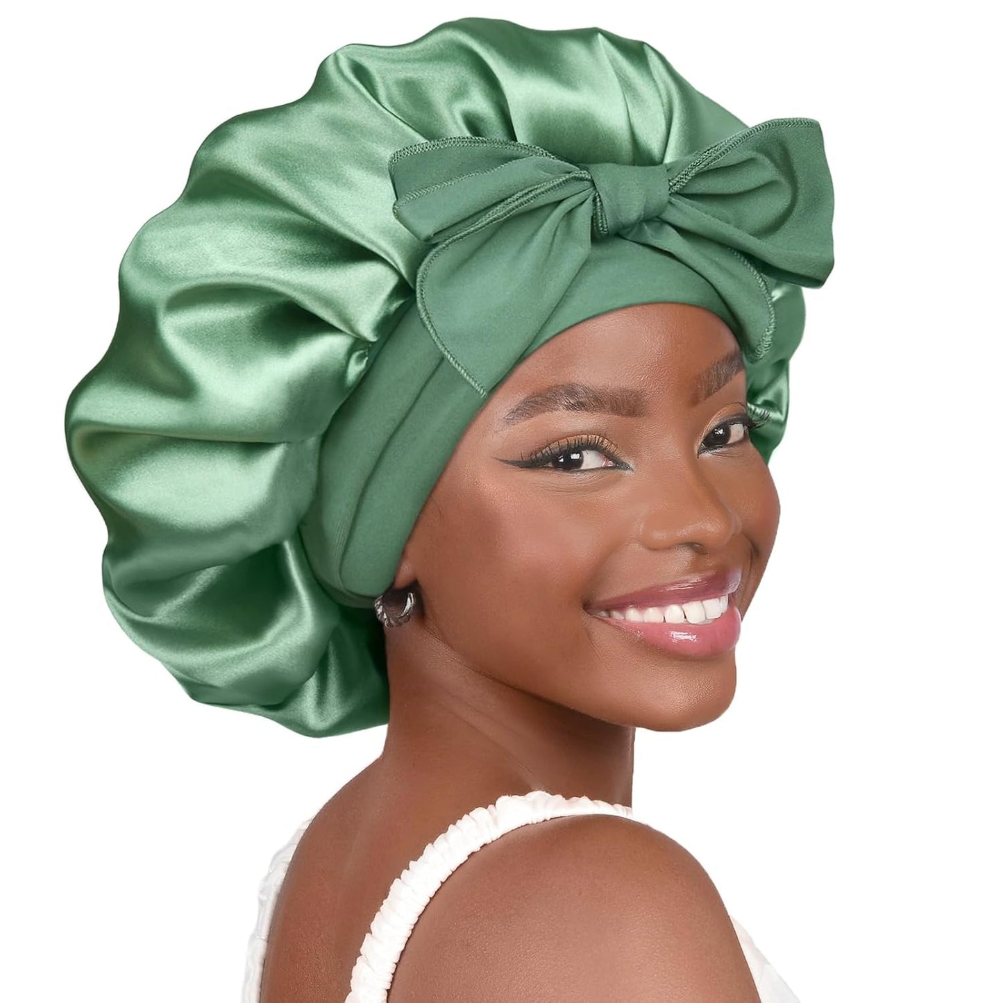 Silk Bonnet for Sleeping | Double Layer Satin Lined | Curly Hair - Sage