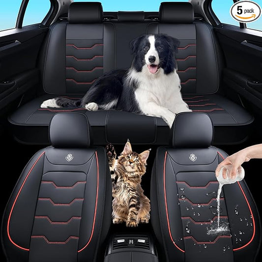 Red Lines Car Seat Covers for Ford Bronco Sport 2021-2025 Car Seat Cover, Waterproof Faux Leather, 5 Piece Full Set, Wear Resistance, Easy to Clean and Install, Beautify Interior