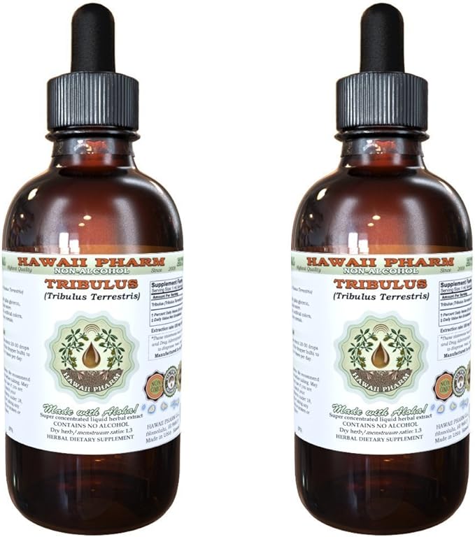 Hawaii Pharm Tribulus Alcohol-Free Liquid Extract, Tribulus (Tribulus Terrestris) Dried Fruit Glycerite Natural Herbal Supplement, USA 2x4 fl.oz