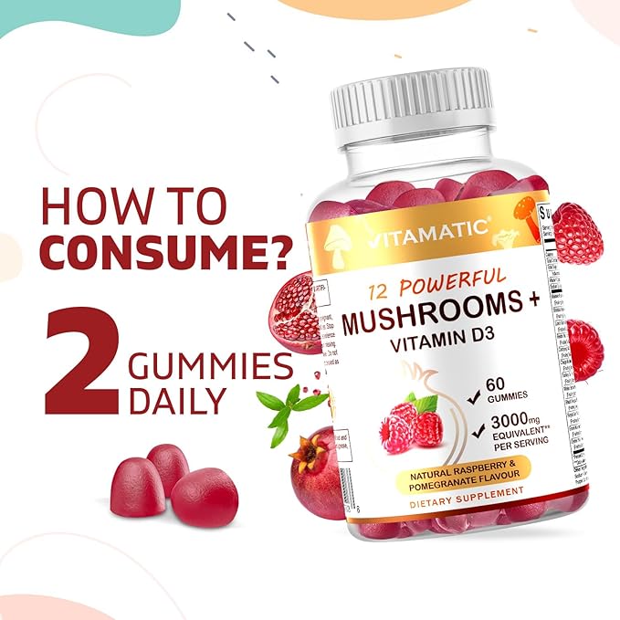Vitamatic Mushroom Complex with D3, 60 Pectin Based Gummies