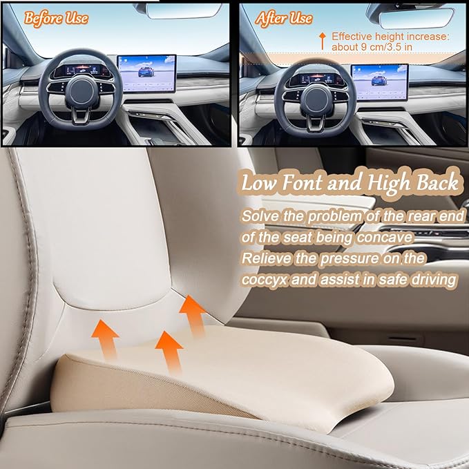 2 in 1 Wedge Car Cushions for Driving - Adult Booster Seat for Car to Raise Height - 3.5 Inches Memory Foam Driver Seat Cushion Lumbar Support for Car Truck Seat,Brown