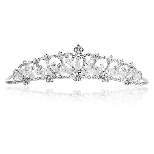 Silver Plated Flower Rhinestone Crystal Beads Bridal Tiara Crown T1003