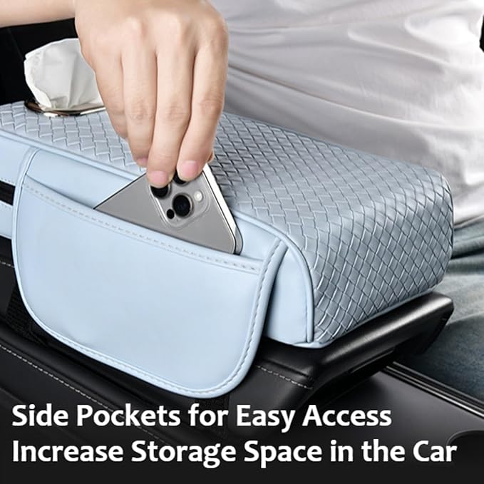Car Armrest Cushion Cover Car Center Console Memory Foam Booster Pad with Storage Pocket and Tissue Hole for Sedan Vehicle (Red, 12.99 * 7.09 * 2.95'' / 33 * 18 * 7.5 cm)
